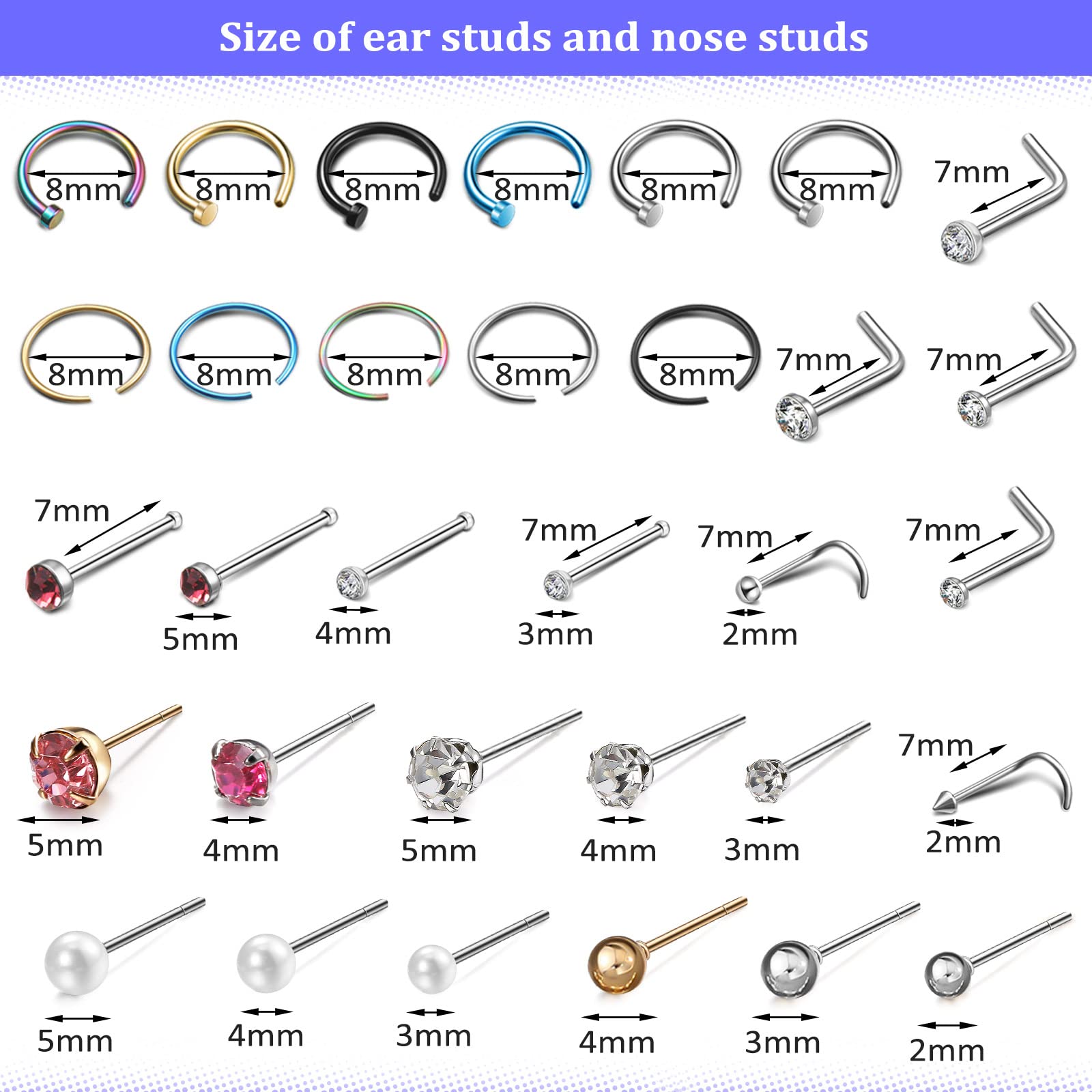 Chumia stainless-steel-studs-36-pairs provide durable options for versatile ear styling.