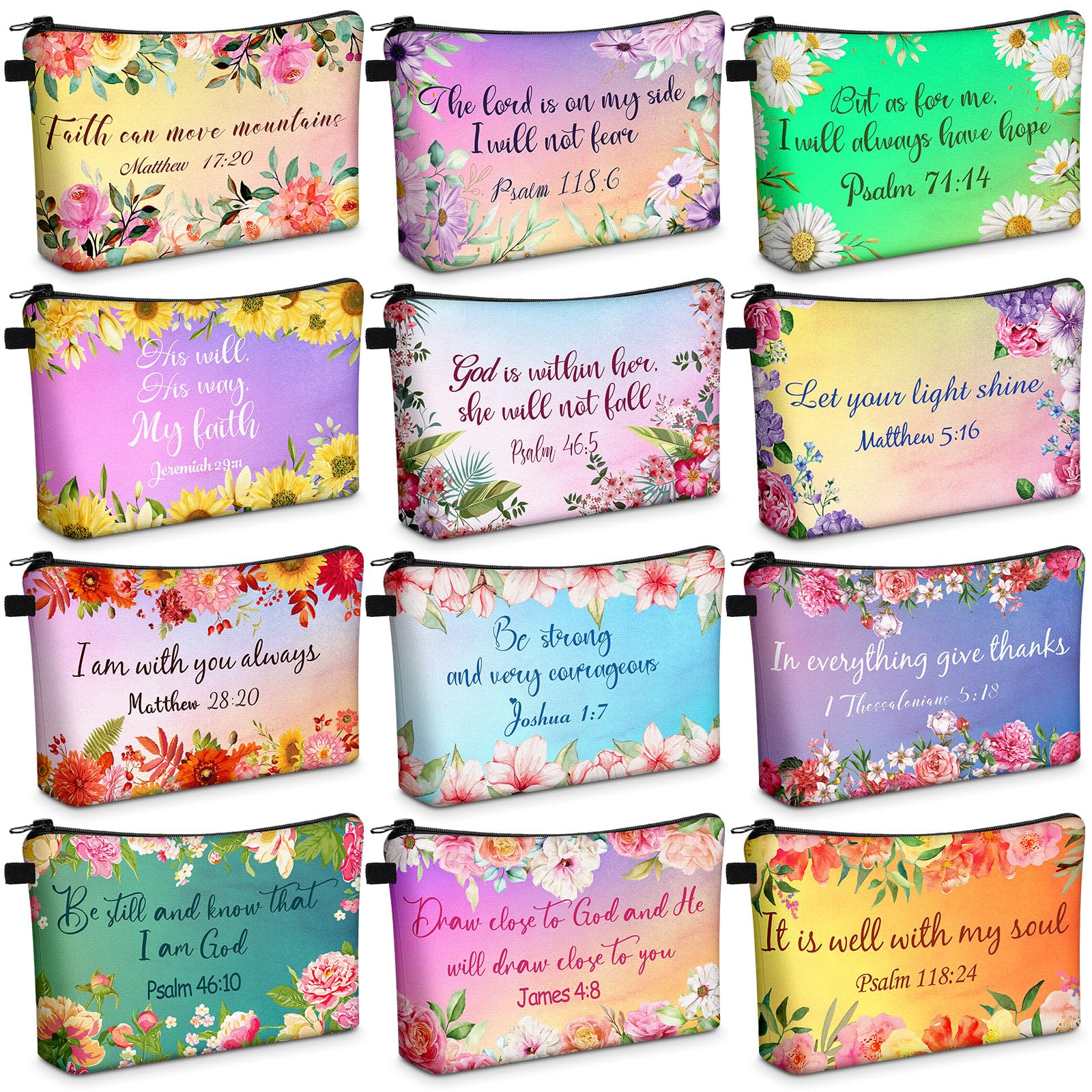 Chunful Christian makeup bags 12-pcs set—great for daily organization and gifting