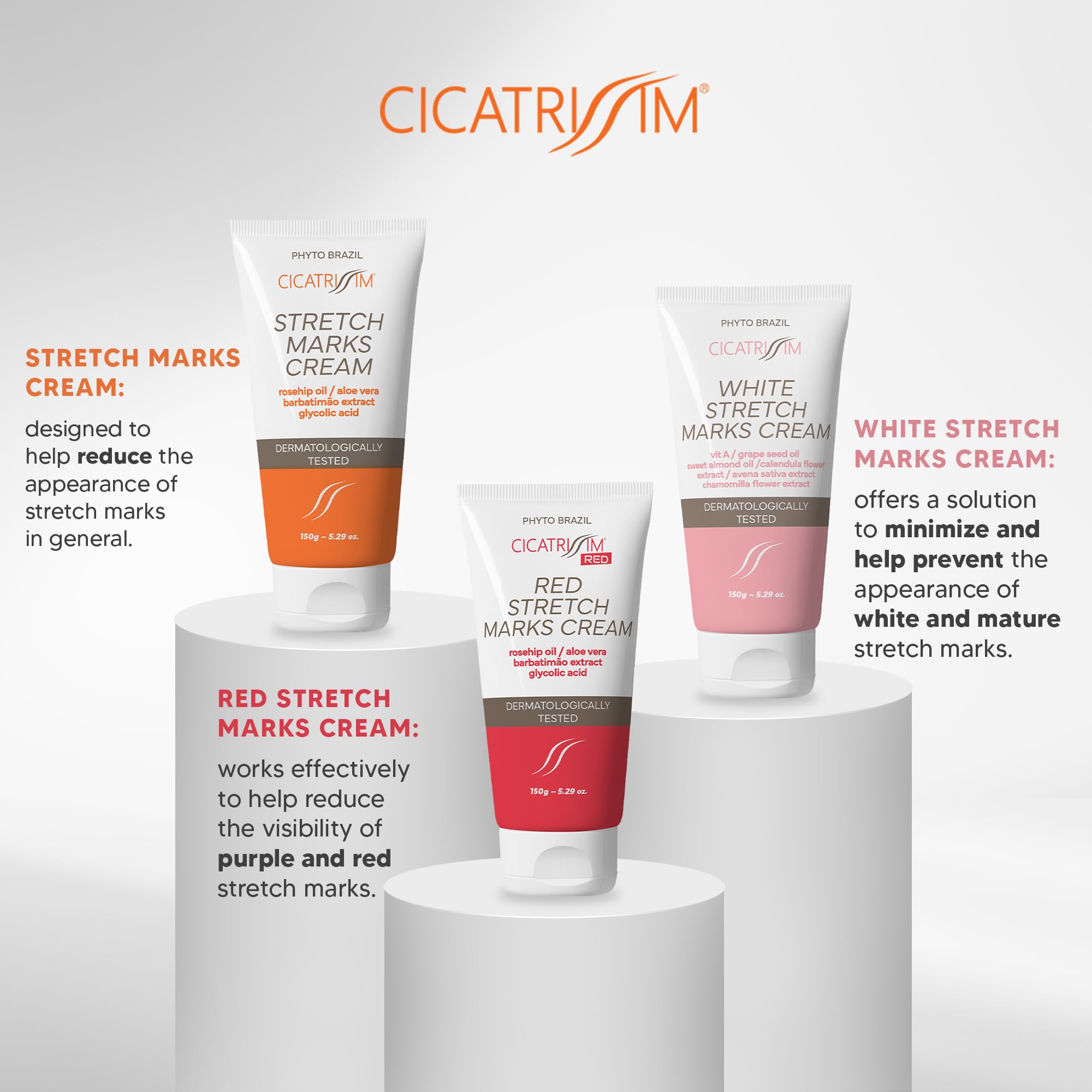 Cicatrissim stretch mark cream bottle highlights natural actives supporting skin renewal.