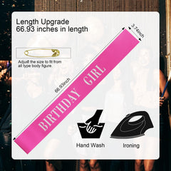 CIEHER birthday sash rose pink glitter detail adds festive sparkle.