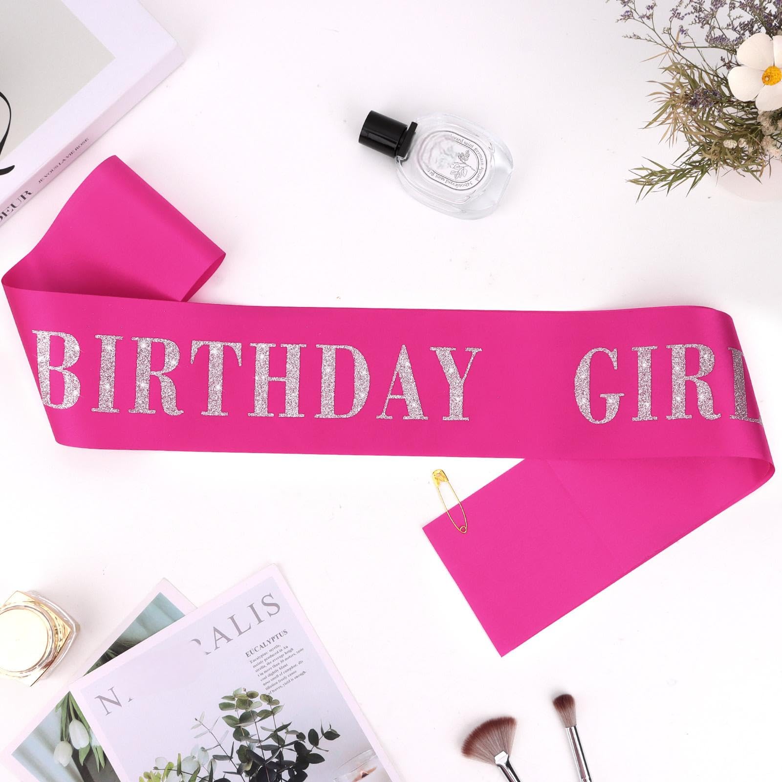 CIEHER birthday sash rose pink in action at party moment.