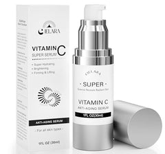 CIELARA Super Vitamin C Serum bottle shows brightening potential for radiant skin.