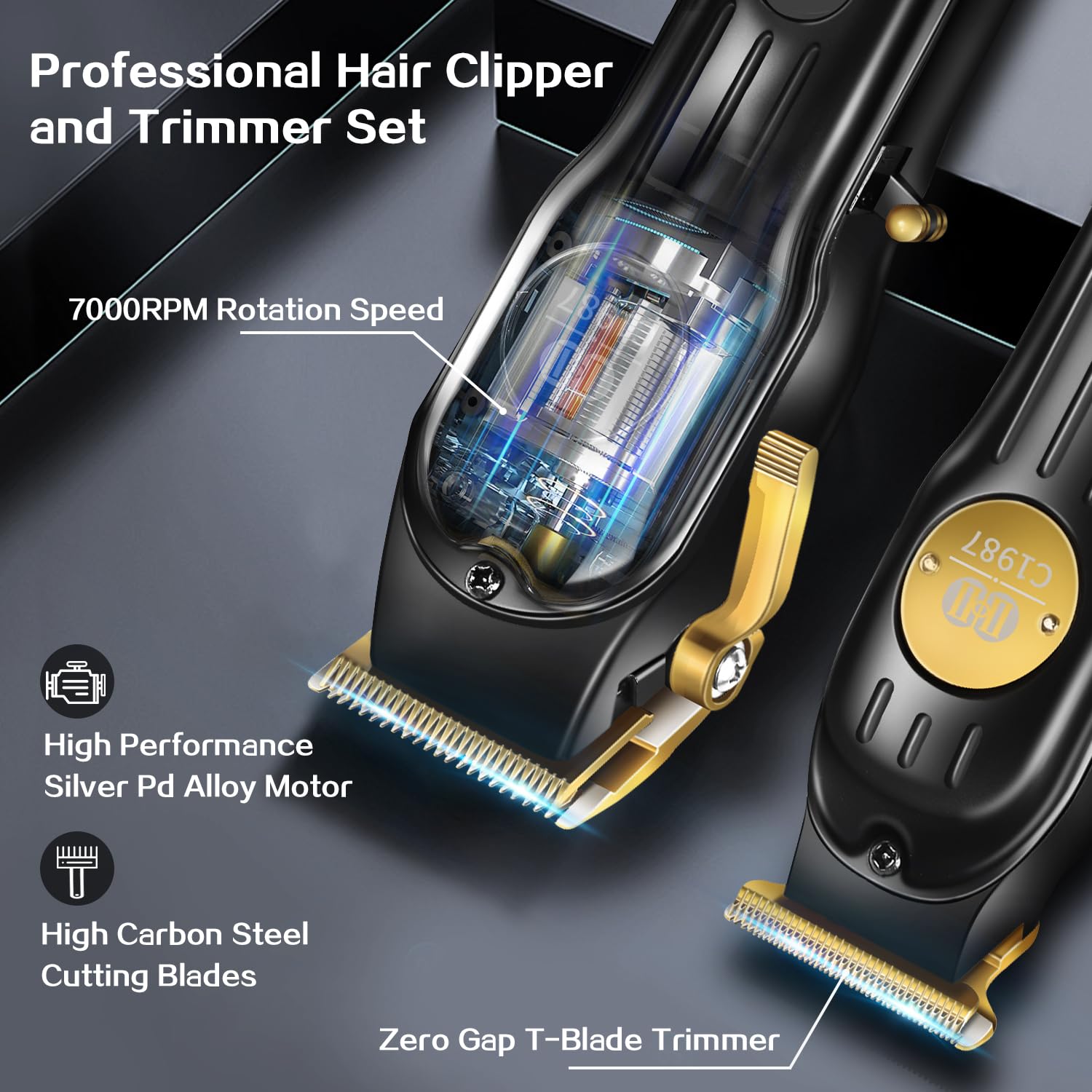 CIICII adjustable taper lever and guards enable blended fades and versatile cuts.