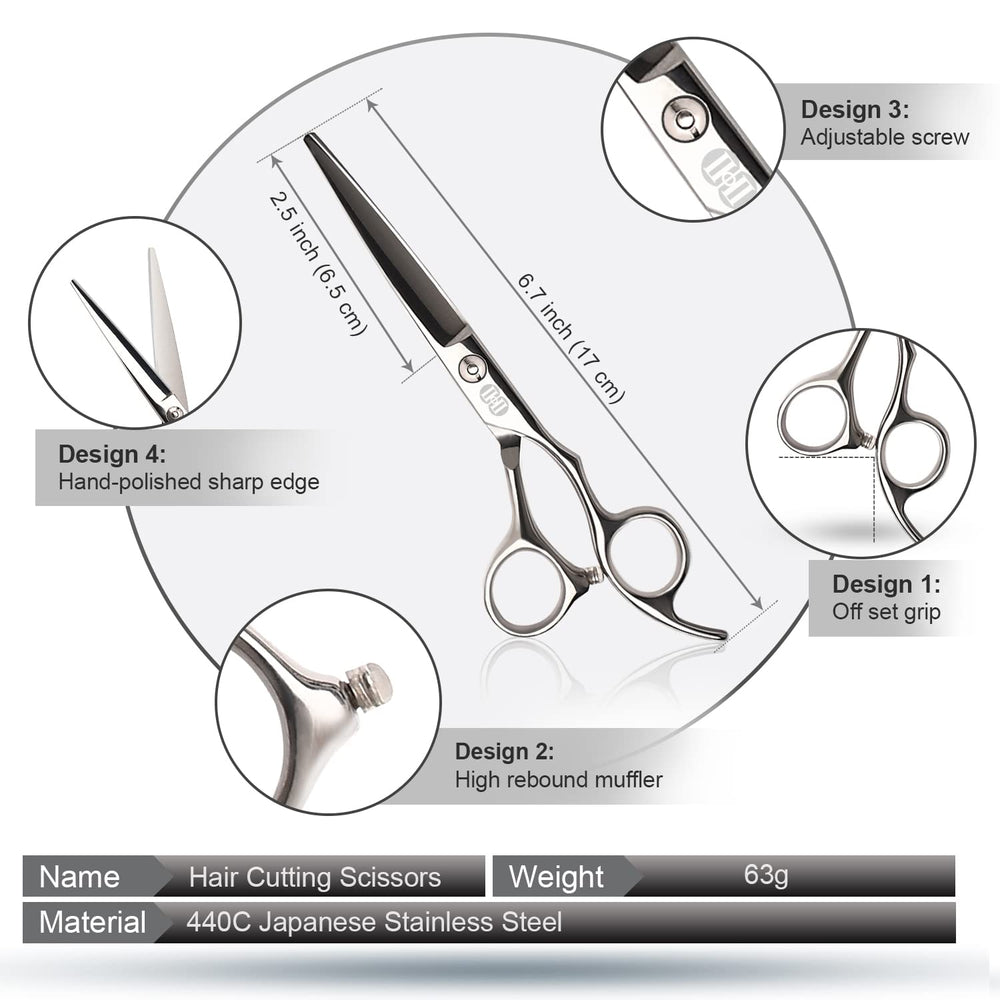 CIICII hair cutting scissors ergonomic-offset handle reduces hand fatigue during longer grooming sessions.