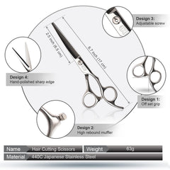 CIICII hair cutting scissors ergonomic-offset handle reduces hand fatigue during longer grooming sessions.