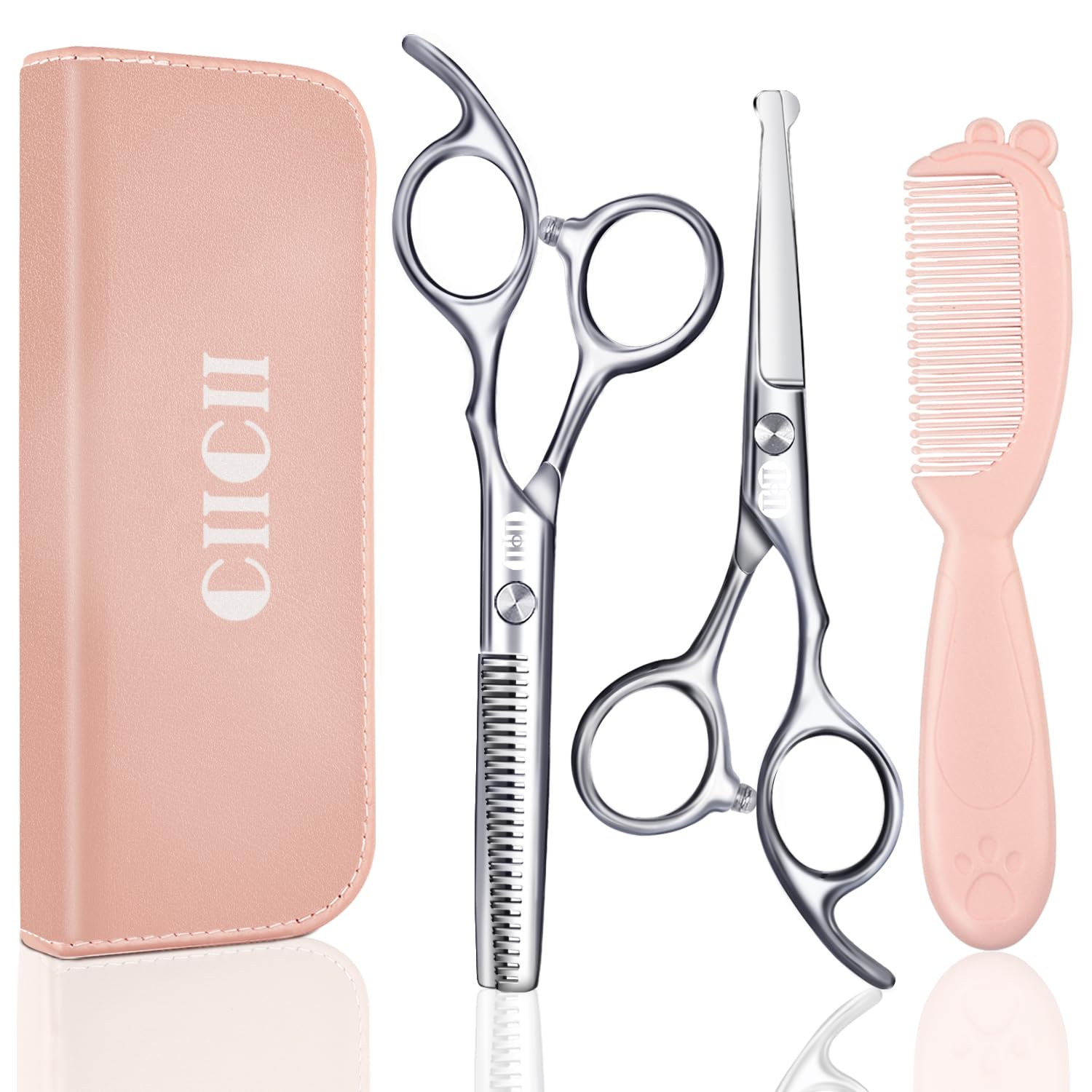 CIICII Kids Hair Cutting Scissors Kit main pieces arranged for at home use