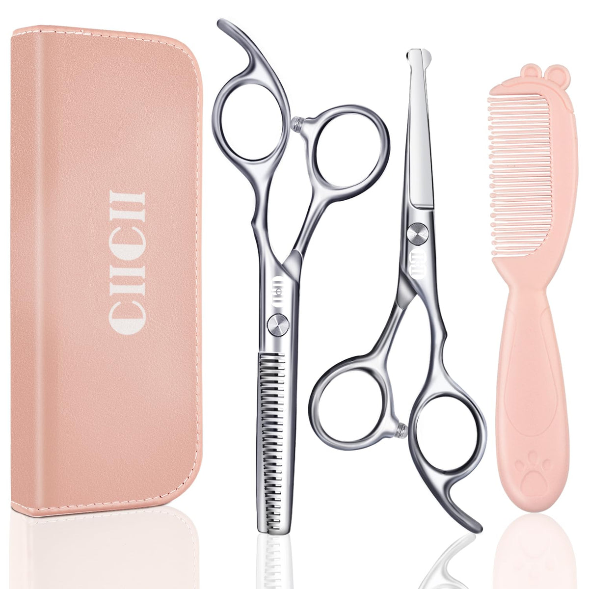 CIICII Kids Hair Cutting Scissors Kit main pieces arranged for at home use