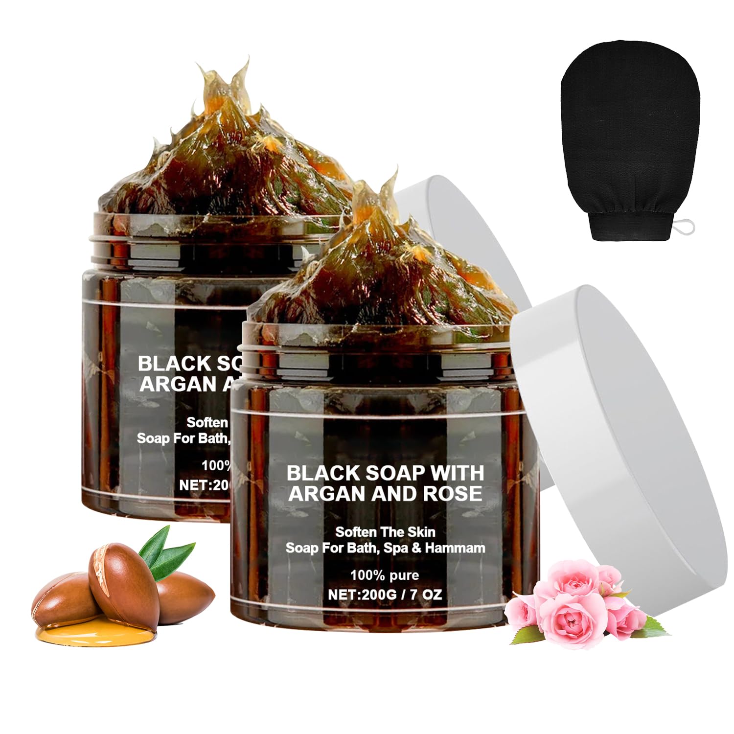 Cijikos Morocco Black Soap argan-rose bar highlights hydrating and rejuvenating skin care.