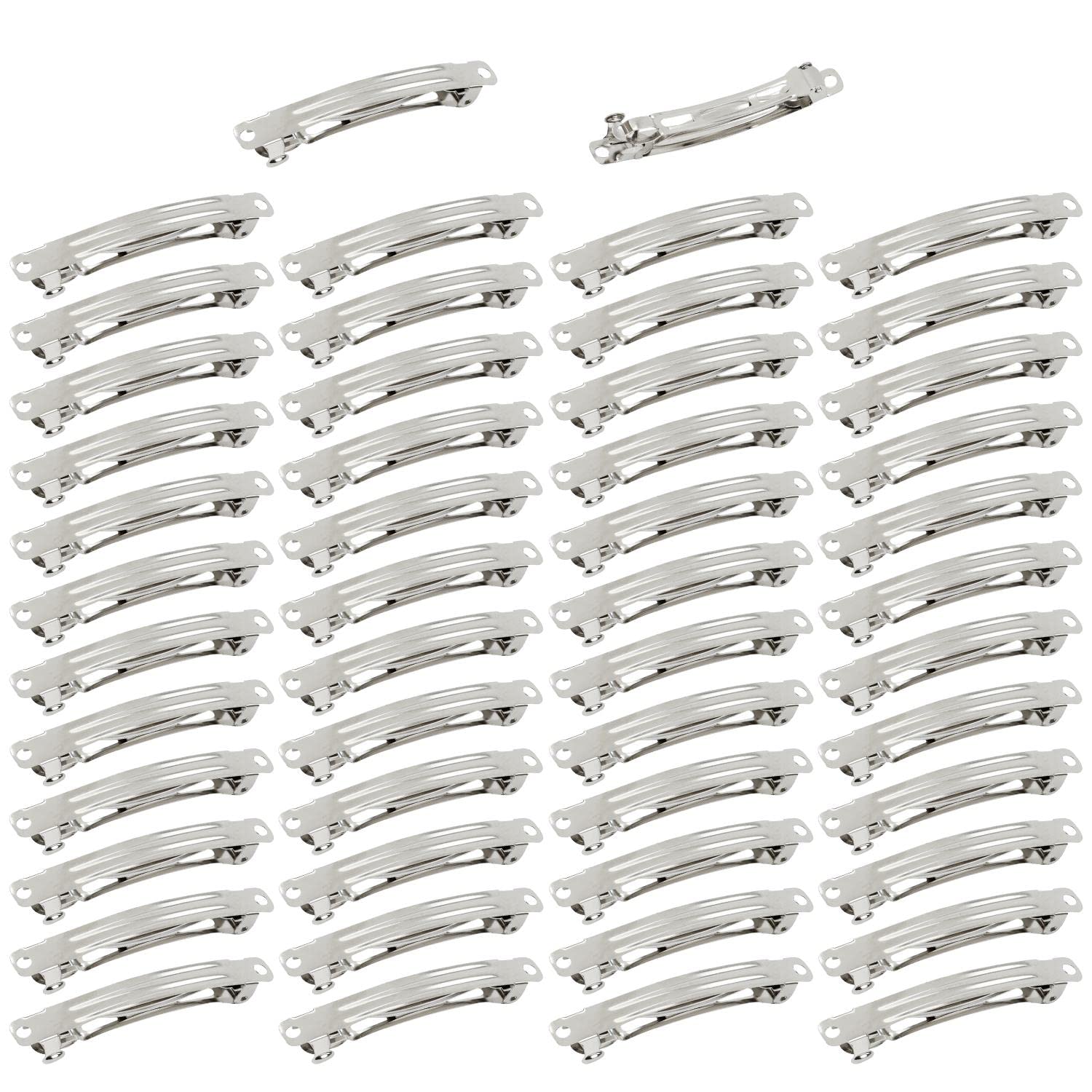 Cinaci 8cm silver barrettes front view for secure hold and chic style
