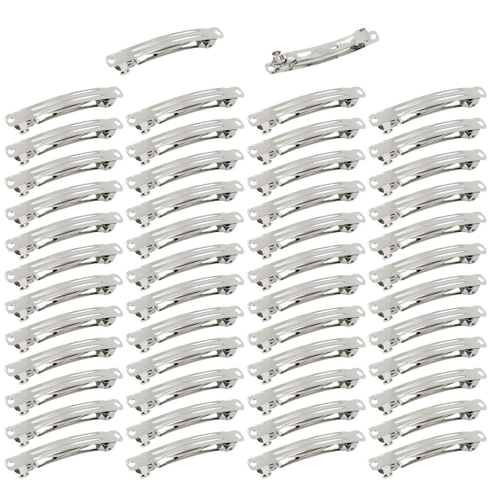 Cinaci 8cm silver barrettes front view for secure hold and chic style