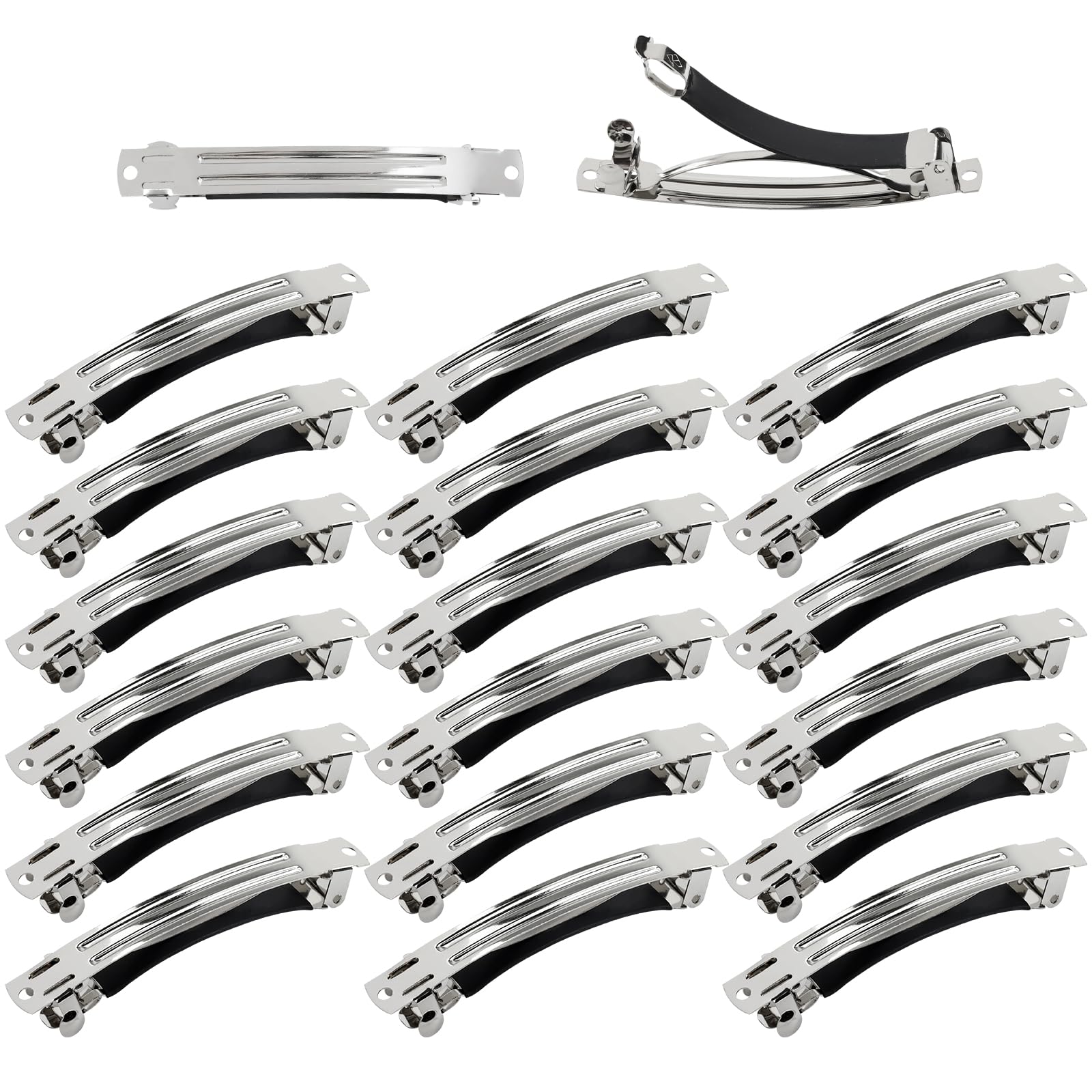 Cinaci blank silver metal barrette 8cm held in hand for secure styling.