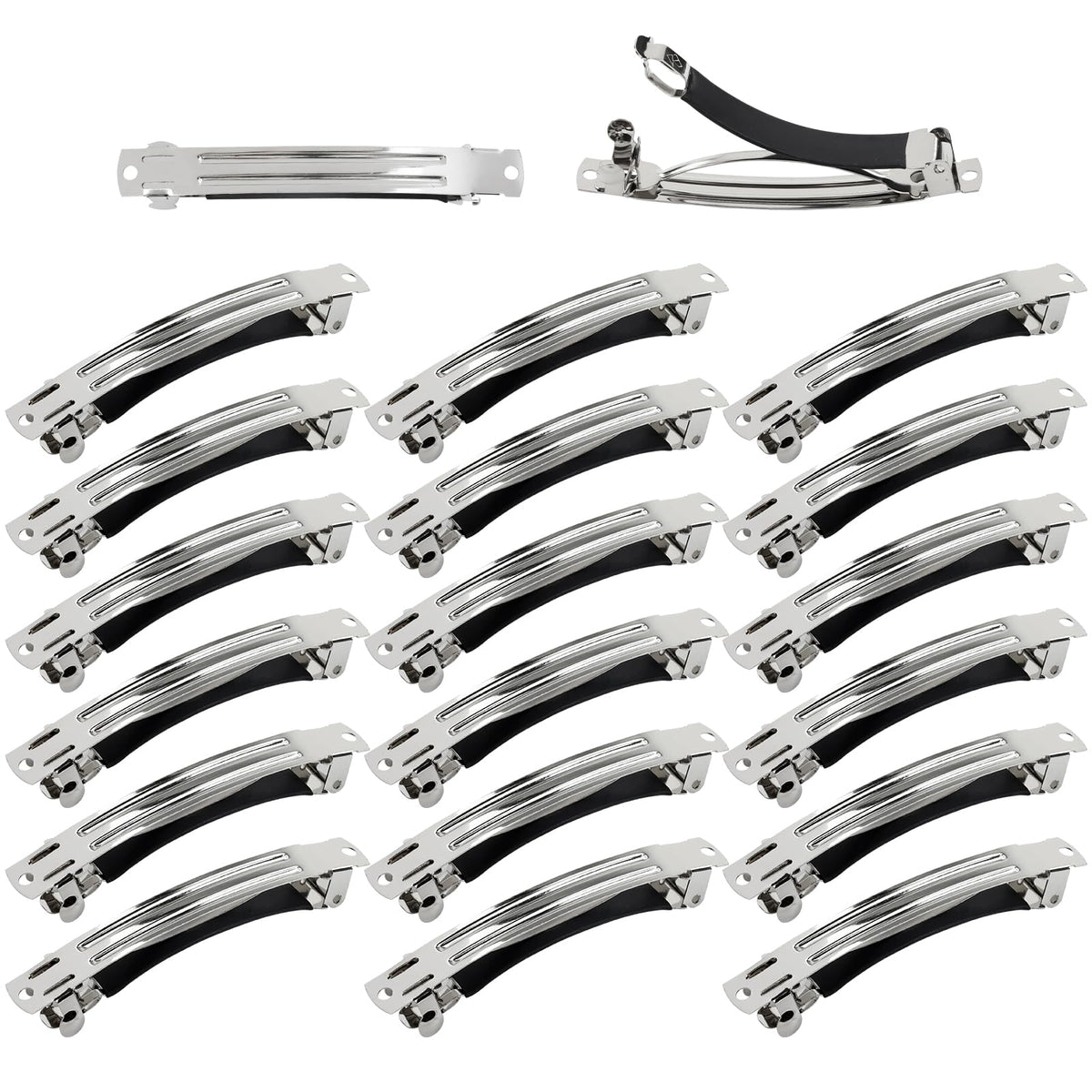 Cinaci blank silver metal barrette 8cm held in hand for secure styling.