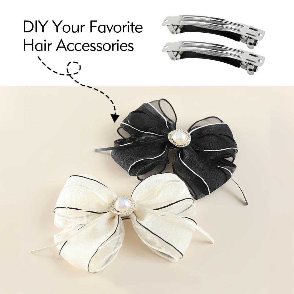 Cinaci barrette silver metal with blank surface for customization in 10cm size.
