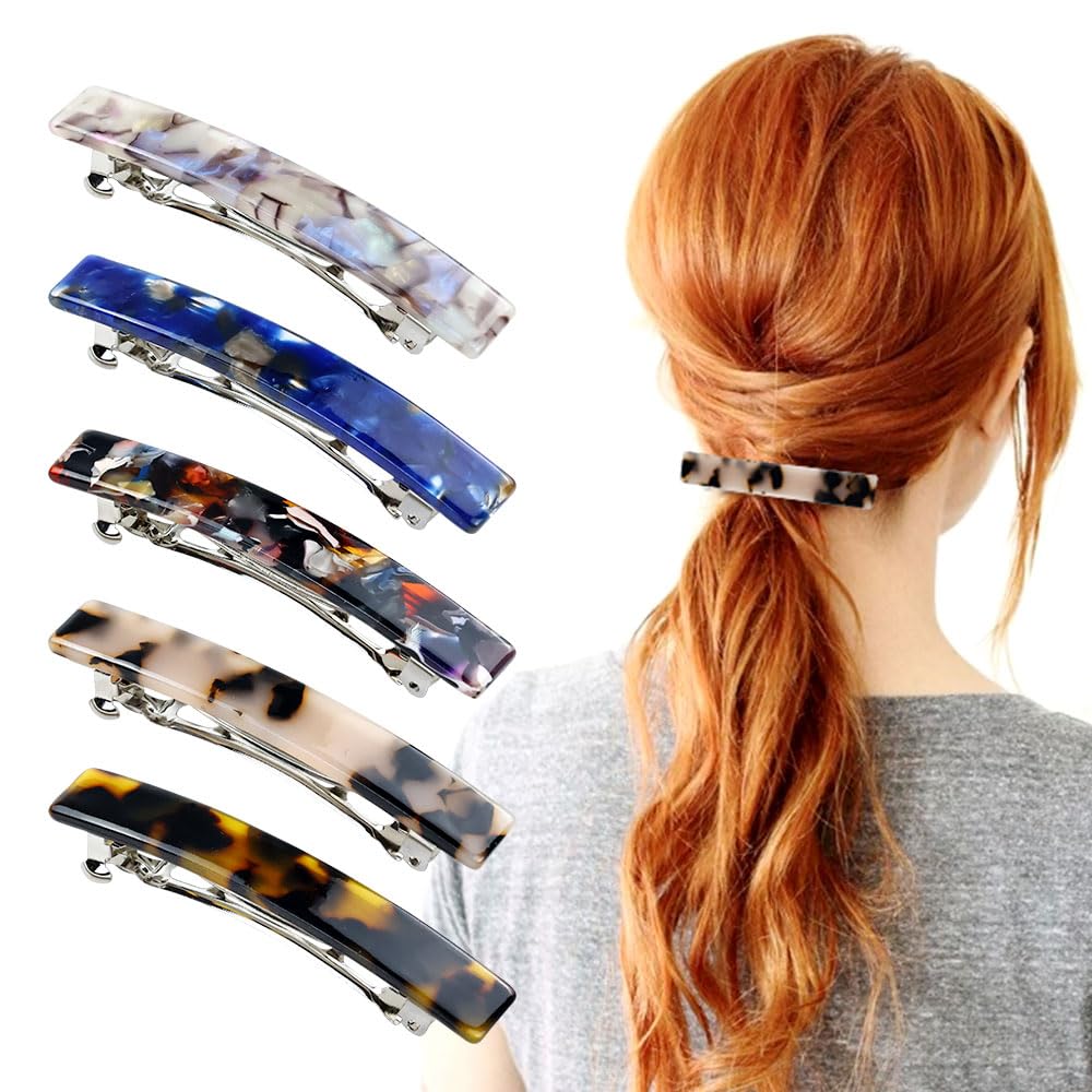 Cinaci vintage tortoise shell barrette clip in pink demonstrates versatile styling for various outfits.