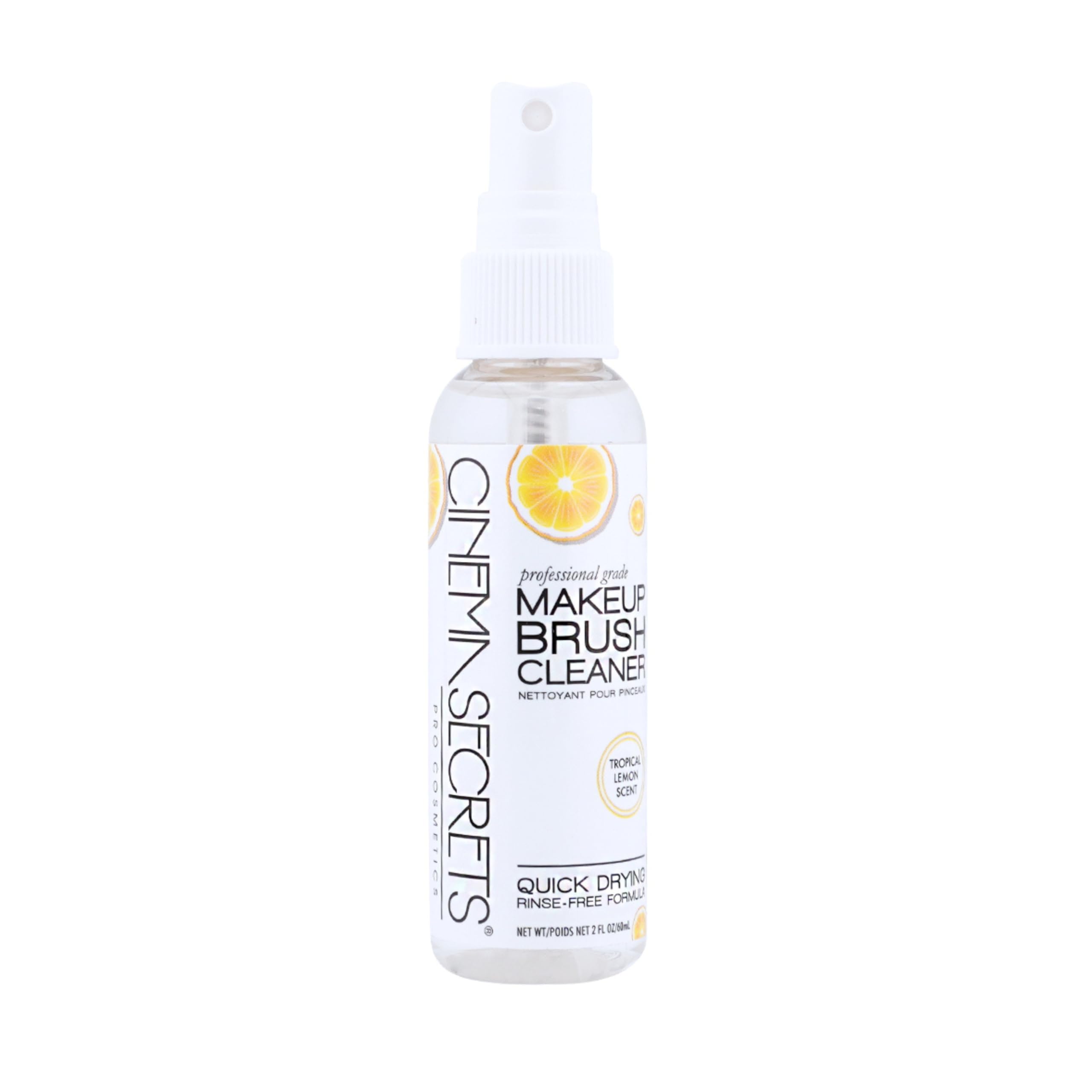 CINEMA SECRETS brush-cleaner spray bottle demonstrates quick-dry action for brushes.