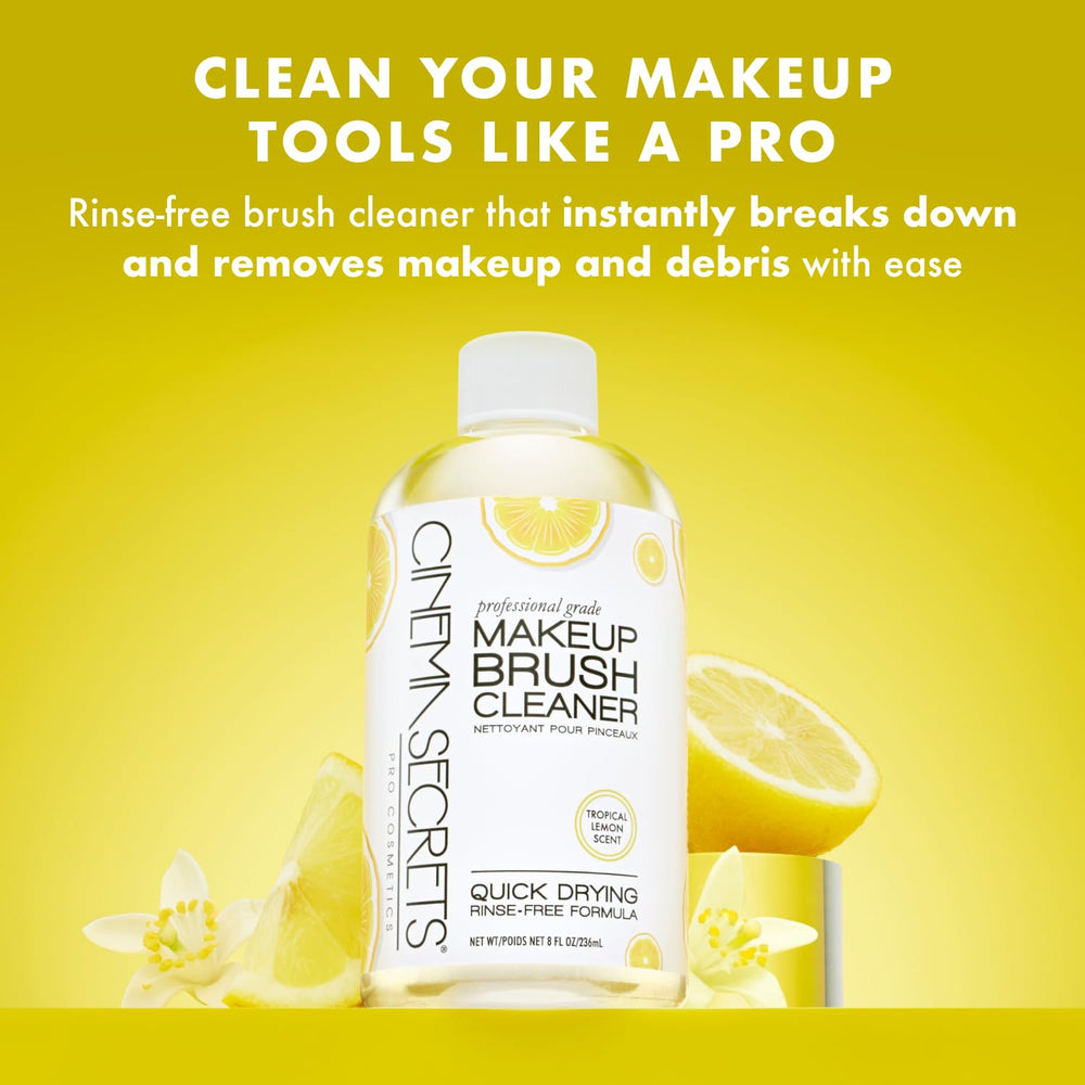 Cinema Secrets deep-clean dissolves waterproof makeup on natural and synthetic brushes.