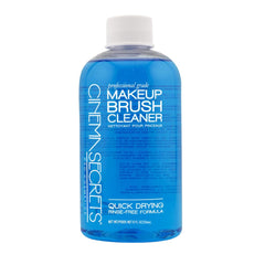 Cinema Secrets Original Blue Vanilla bottle demonstrates quick, water-free cleaning for brushes, keeping them ready for use
