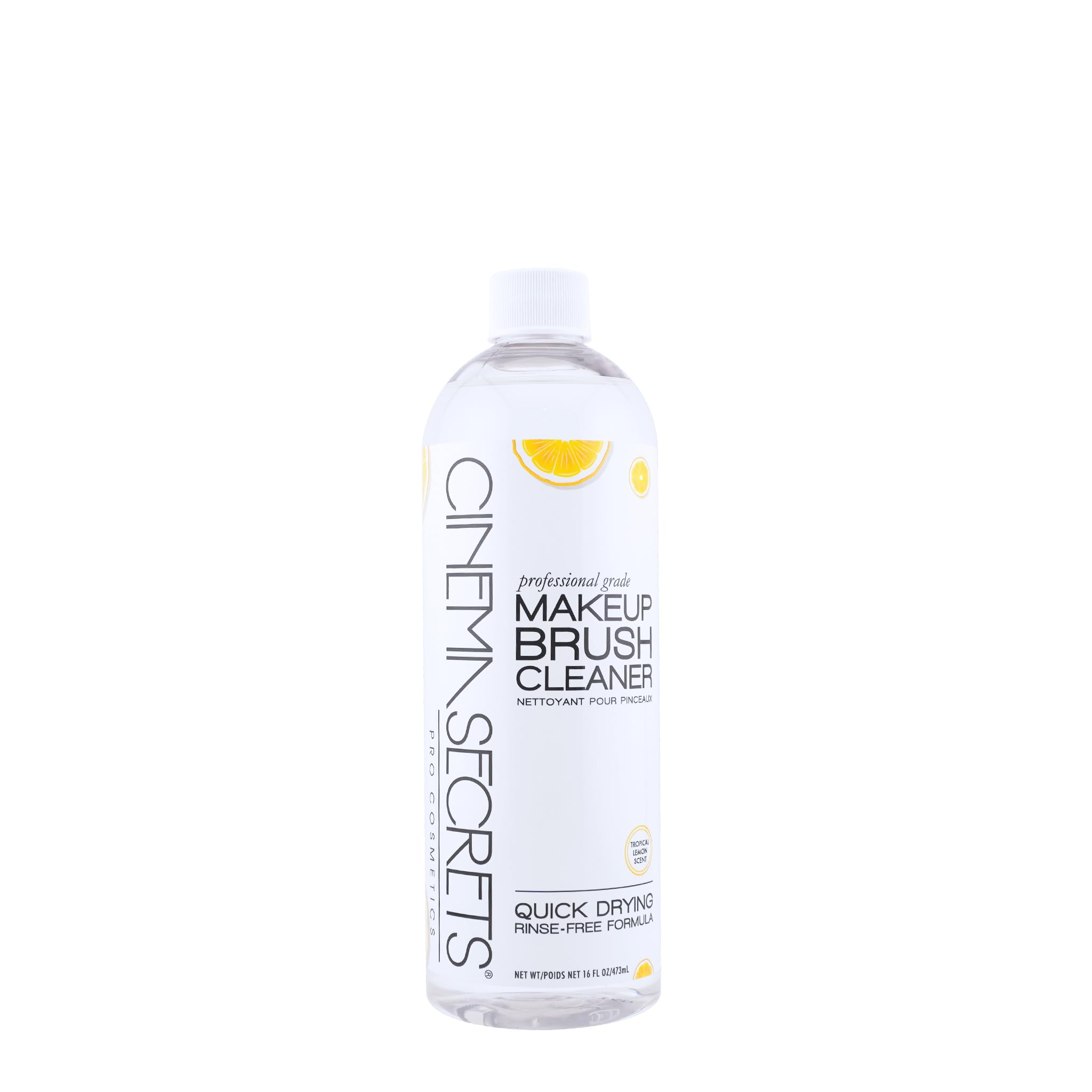 Cinema Secrets Original Brush Cleaner bottle with lemon scent cleans brushes quickly without rinsing.