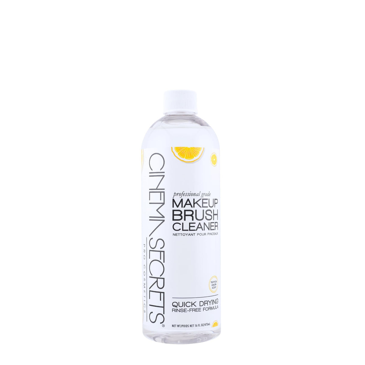 Cinema Secrets Original Brush Cleaner bottle with lemon scent cleans brushes quickly without rinsing.