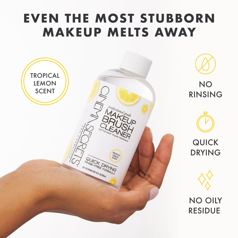 Cinema Secrets Original Brush Cleaner spray-action shows quick mist for fast refresh between looks.