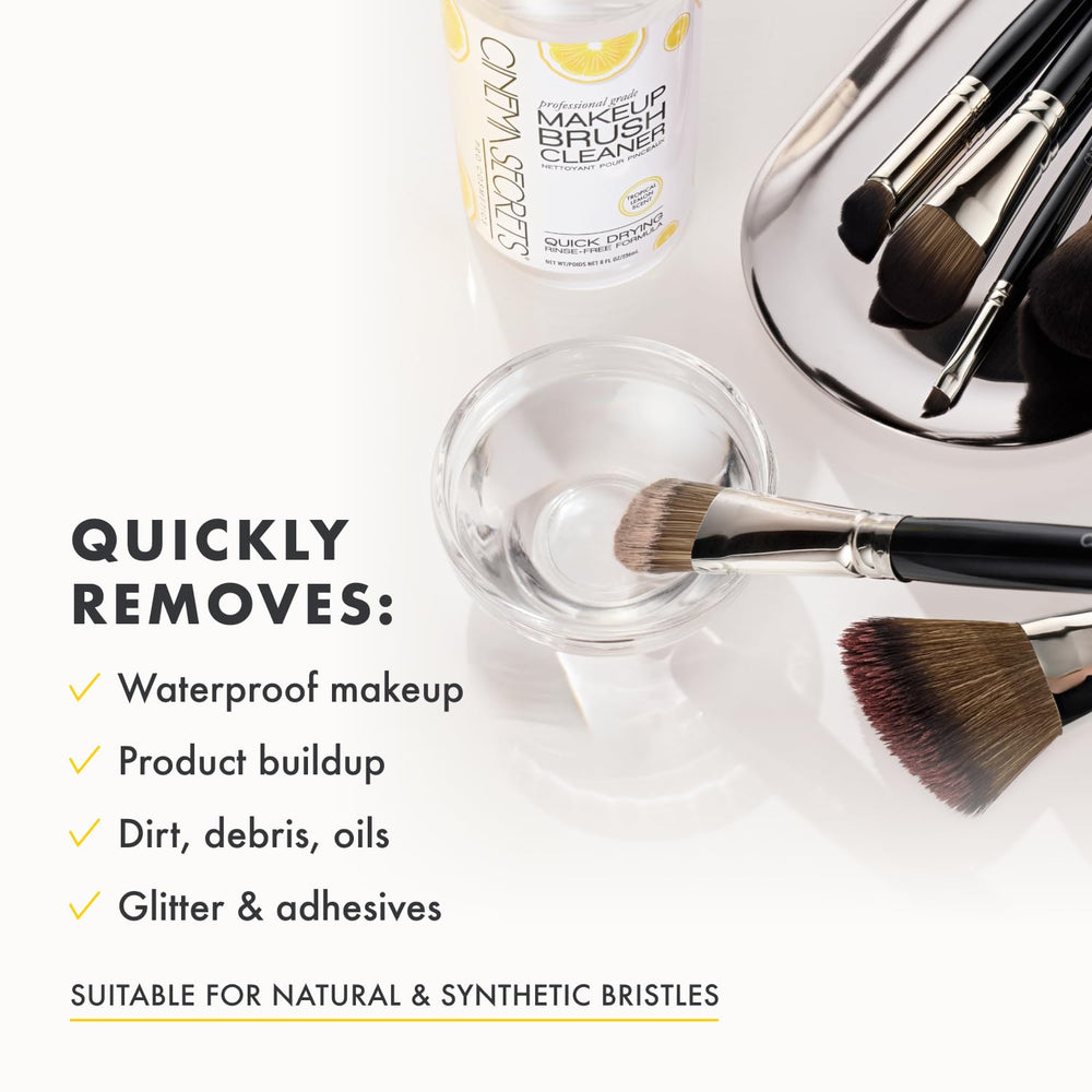 Cinema Secrets pour-dip-wipe method for fast brush cleaning.