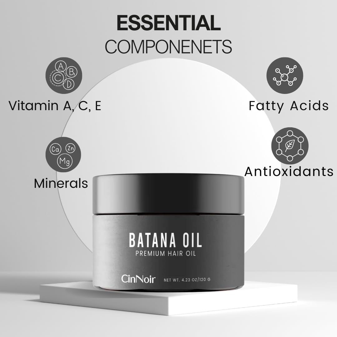CinNoir Dr Sebi Batana Oil ingredients showcase nutrients.