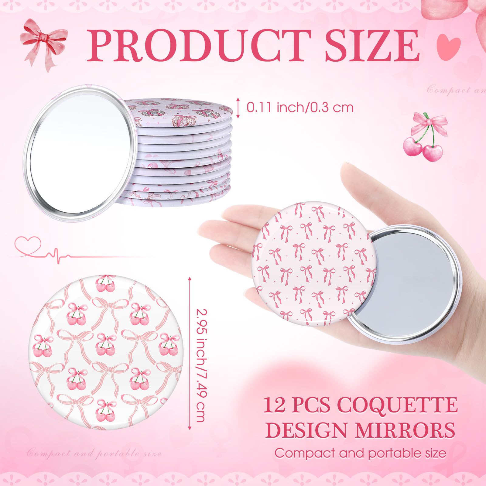 Cinnvoice cherry-pattern compact mirror in pink for daily refresh