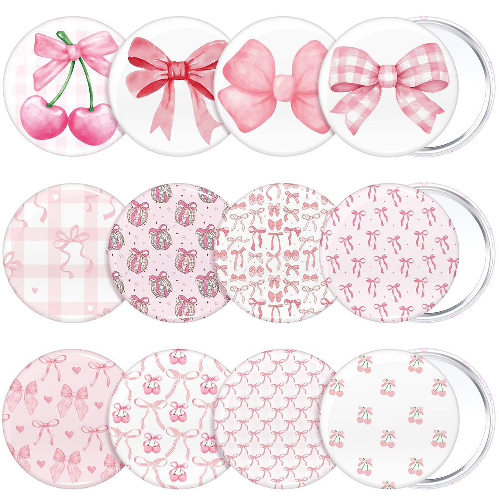 Cinnvoice Christmas Bow compact mirror in pink for on-the-go touch-ups
