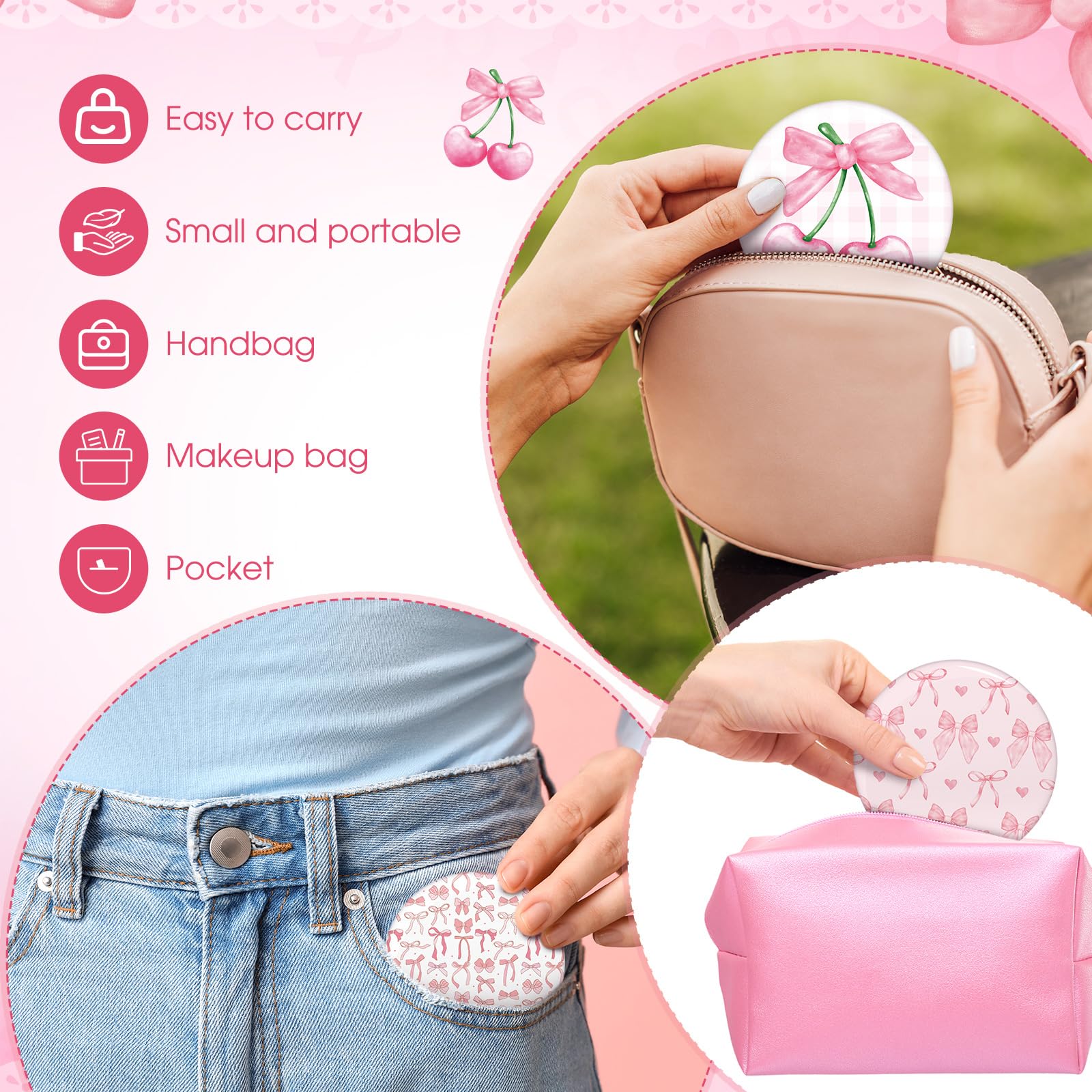 Cinnvoice little pocket mirror set in pink for gifting and everyday use