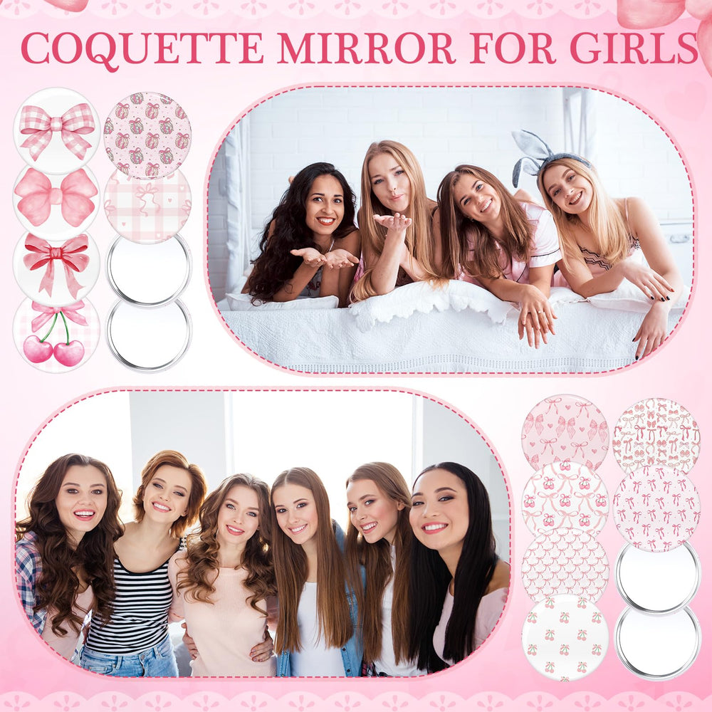 Cinnvoice pink bow mirror set, lightweight pocket-sized grooming on the go