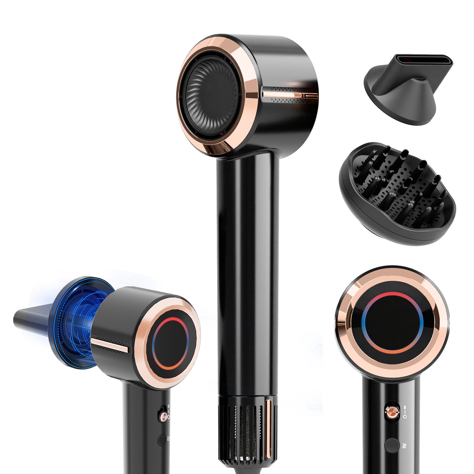 CINOSTAR hair dryer front view in rose gold shows sleek styling and fast drying