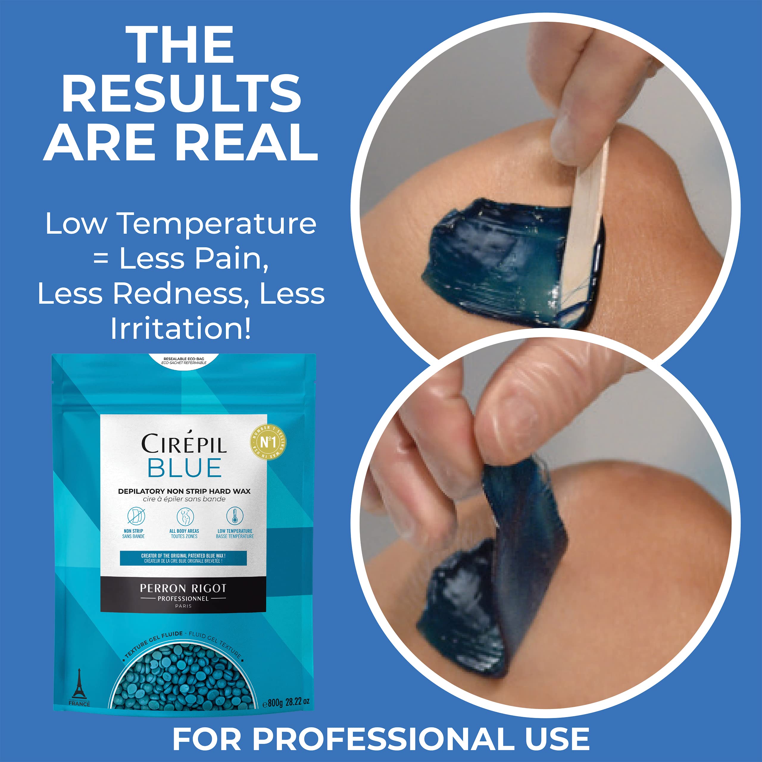 Cirepil blue wax beads prepared for bikini area waxing with precision