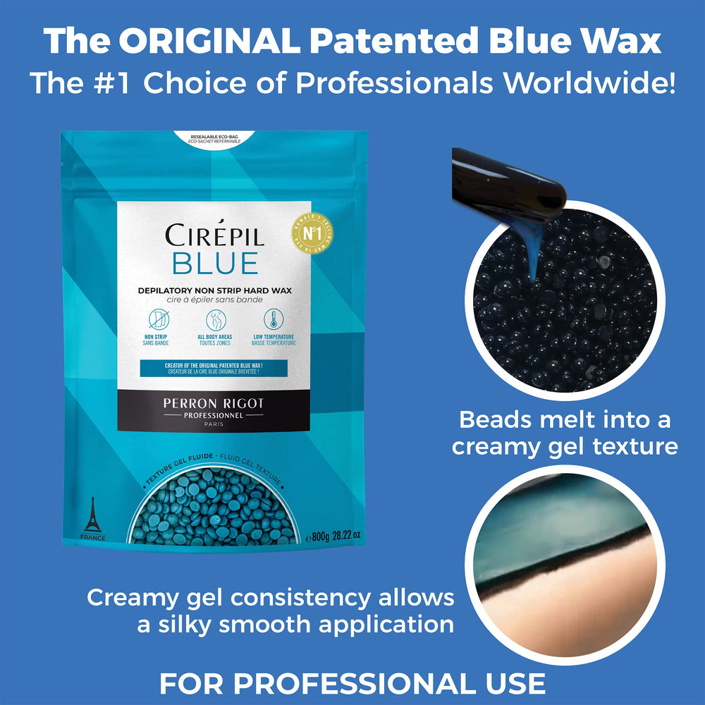 Cirepil blue wax beads on a face waxing setup for gentle facial removal