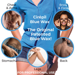 Cirepil blue wax beads gel texture close-up highlights smooth prep for sensitive skin waxing