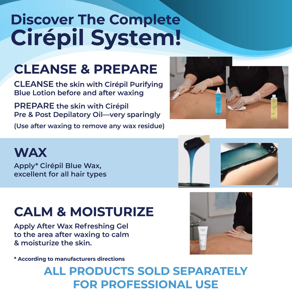 Cirepil blue wax beads packaging close-up showing dermatologist tested and skin friendly wax