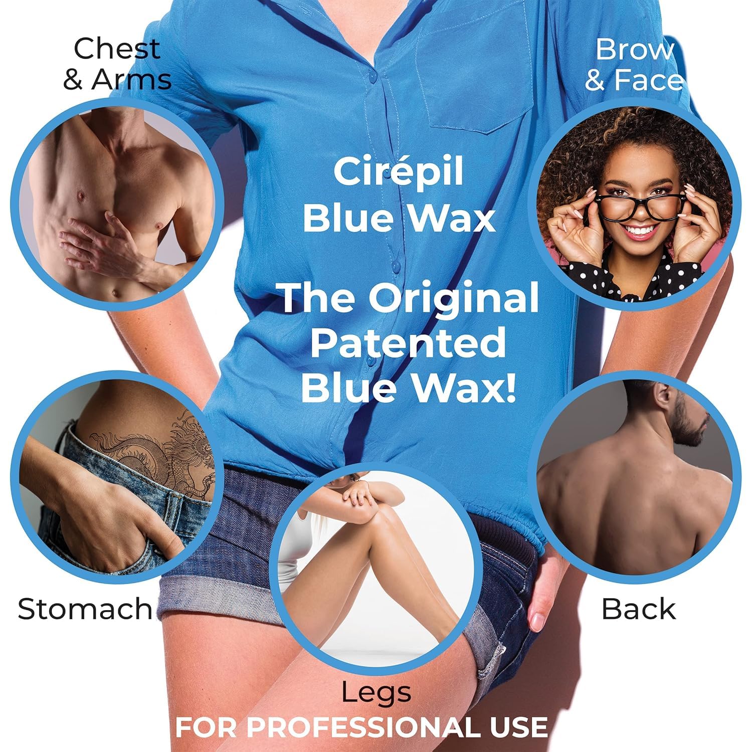 Cirepil Blue wax tin face-area application for gentle, stripless waxing