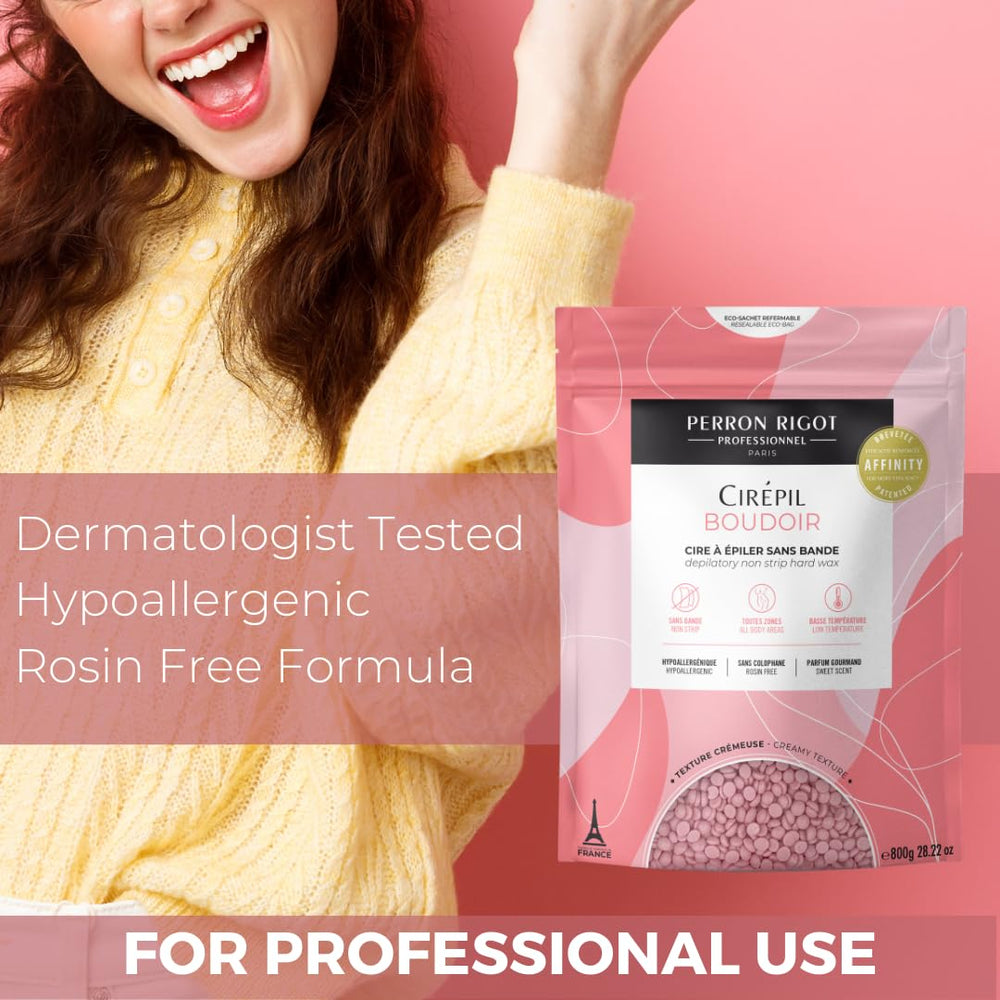 Cirepil Boudoir stripless-application image shows professional-grade waxing at home.