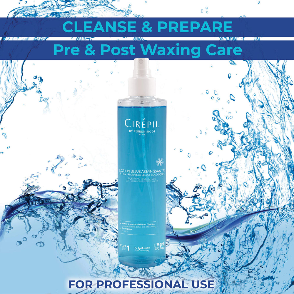 Cirepil Purifying Blue Lotion packaging highlights paraben-free vegan credentials for clients