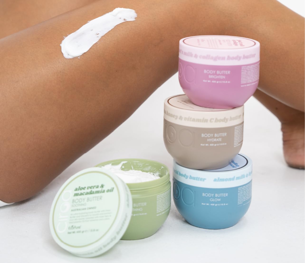 ciroa almond milk manuka honey body butter texture swatch, creamy hydration.