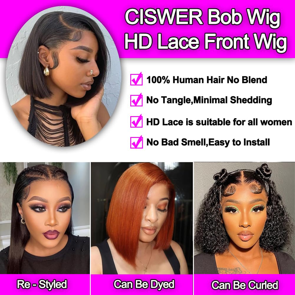 CISWER straight lace front wig showcases smooth finish and easy styling.