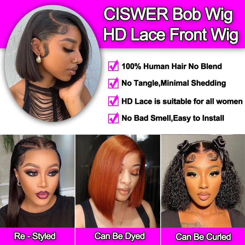 CISWER straight lace front wig showcases smooth finish and easy styling.