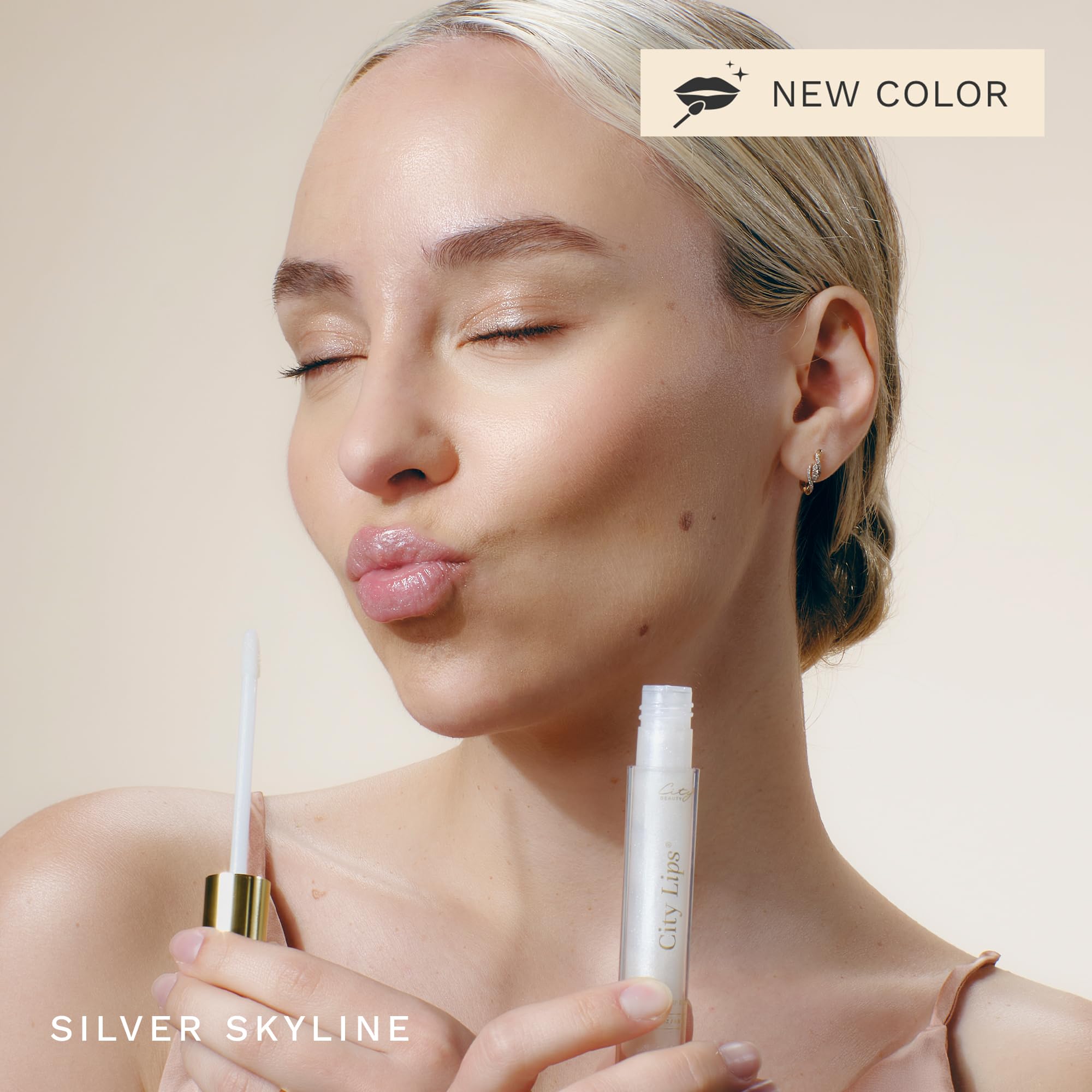 City Beauty City Lips Silver Skyline swatch reveals vanilla flavor and luminous shine