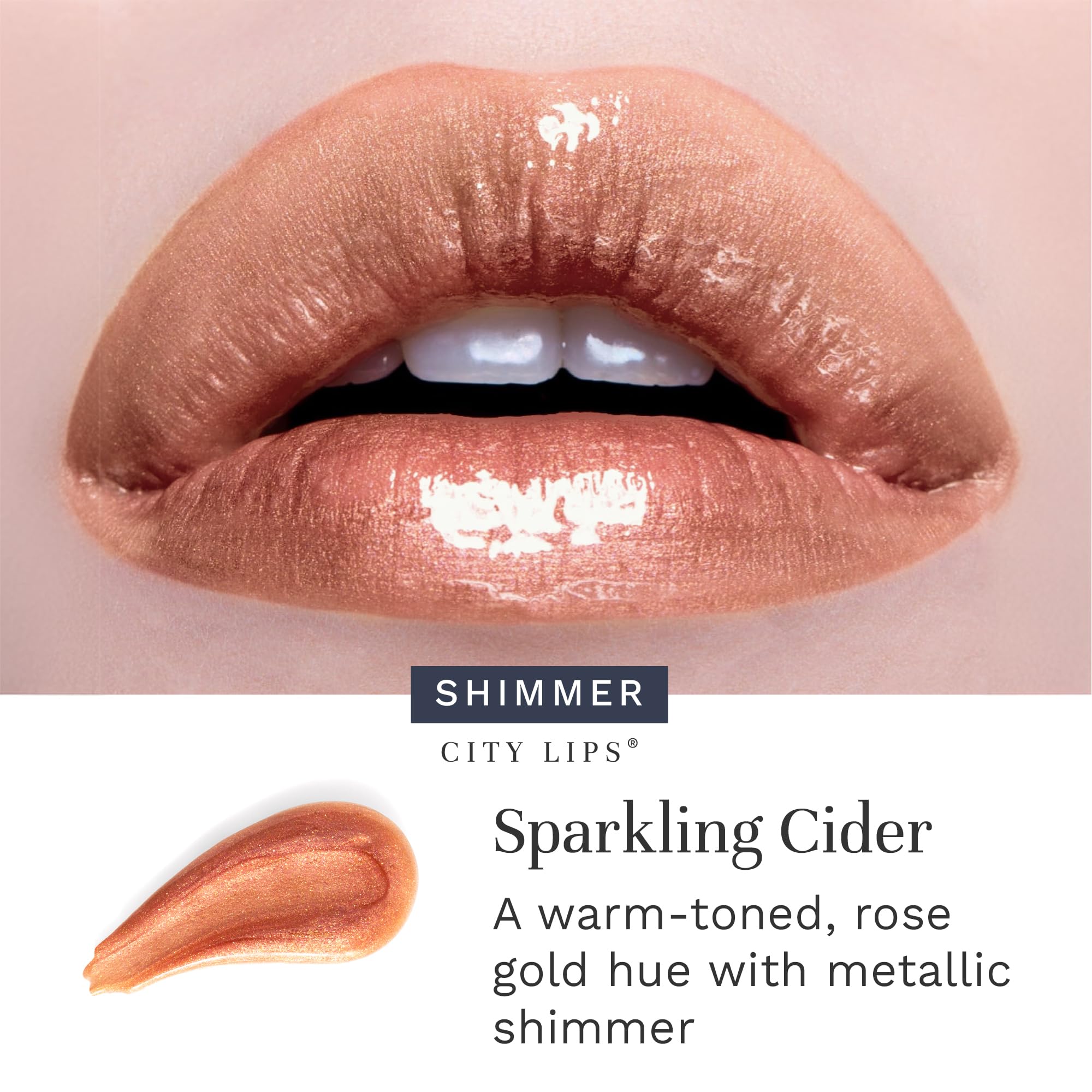 City Beauty City Lips Sparkling Cider rose-gold shimmer reflecting light for glow.