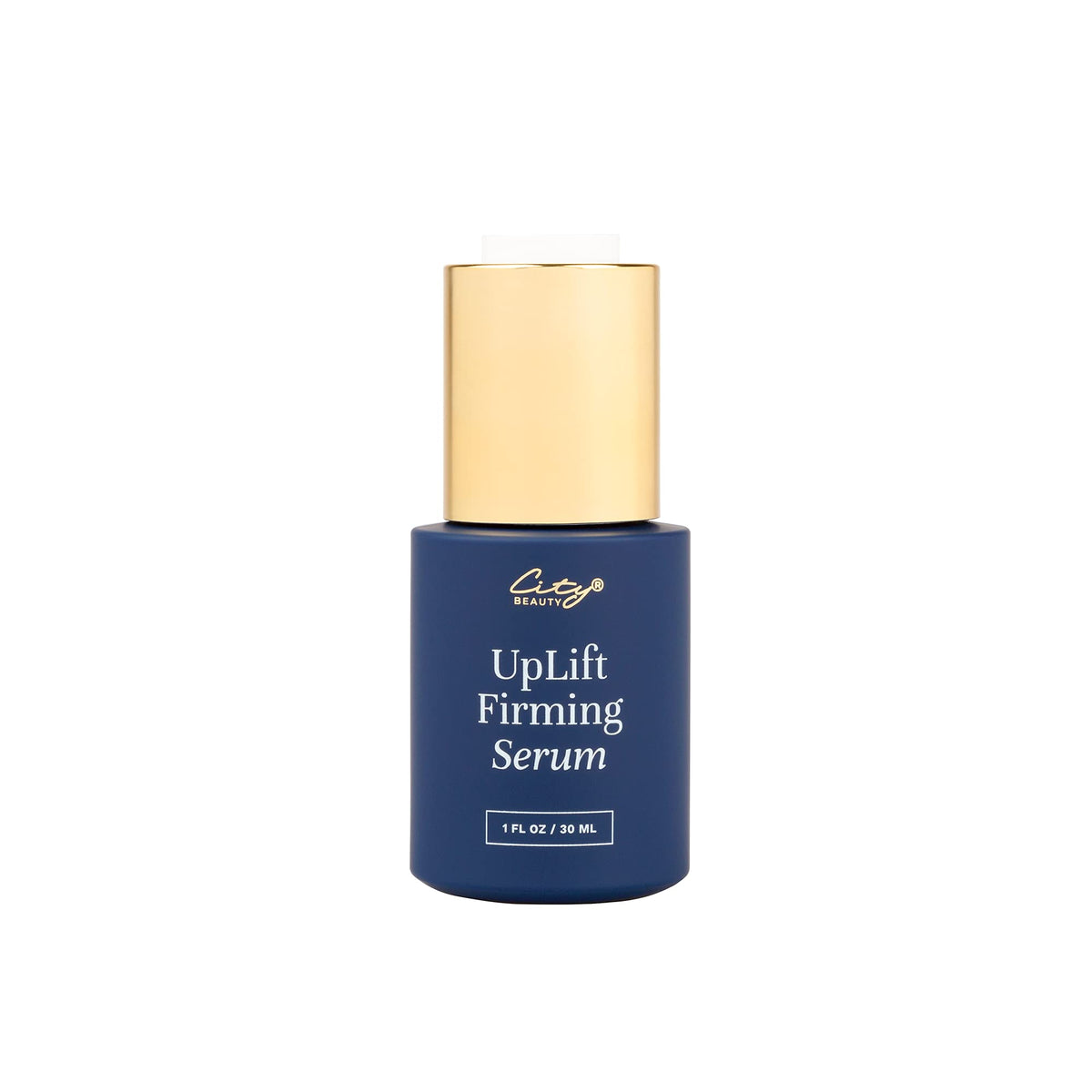 City Beauty UpLift Serum bottle closeup highlights lifting potential and premium packaging.