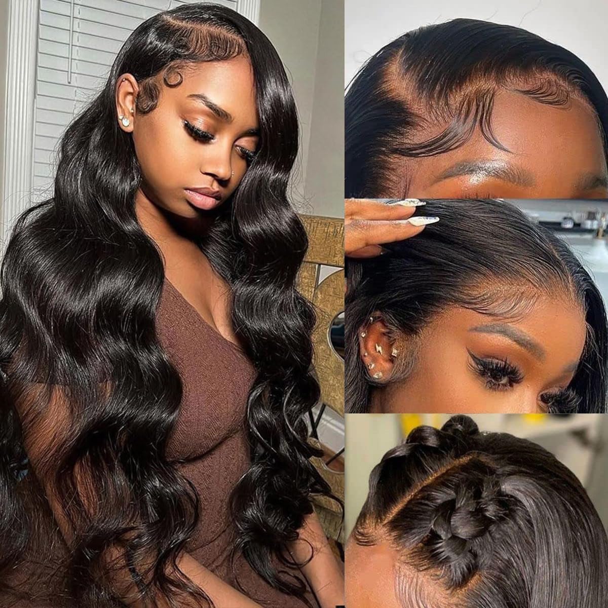 CITY GIRL 30in body wave wig front close-up reveals natural hairline for seamless parting.