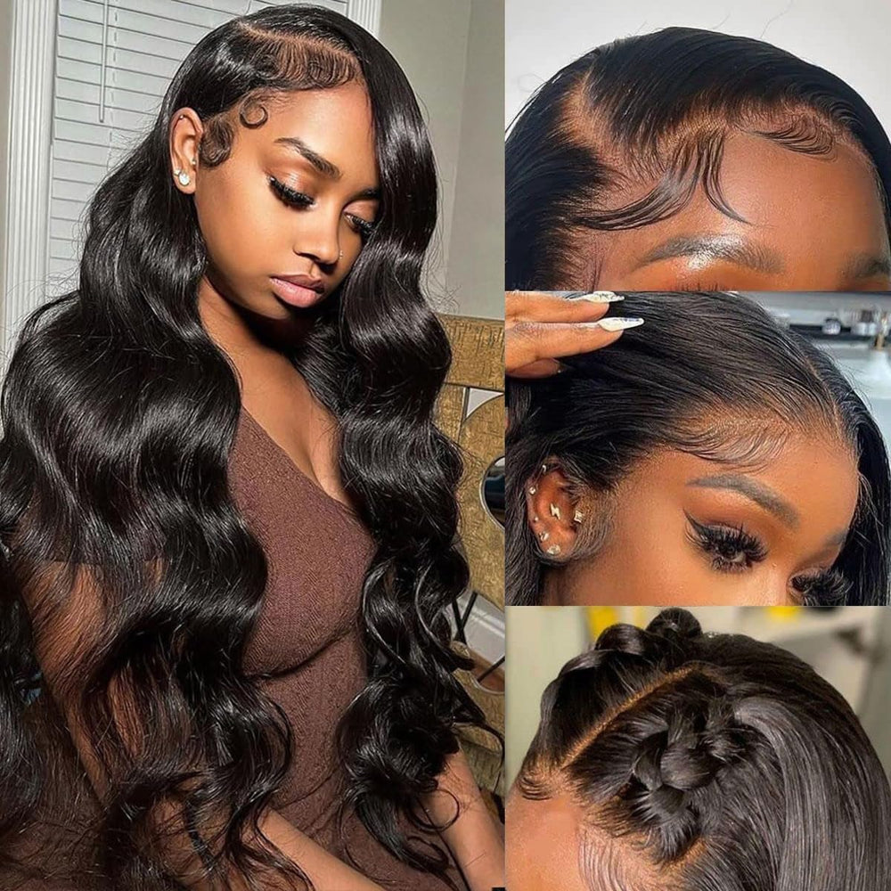 CITY GIRL 30in body wave wig front close-up reveals natural hairline for seamless parting.