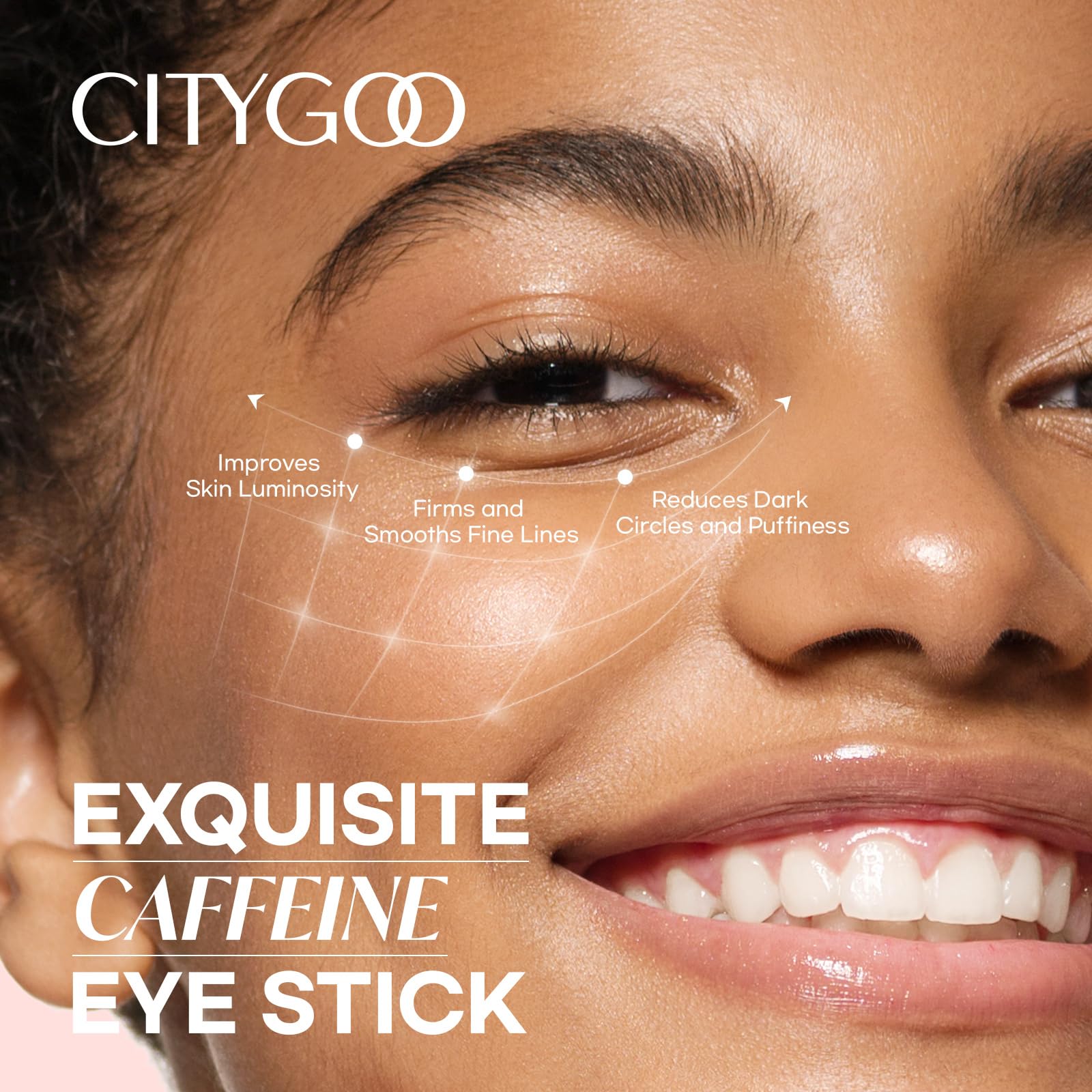 CITYGOO Caffeine Eye Cream Stick application on-under-eye demonstrates mess-free daily care.