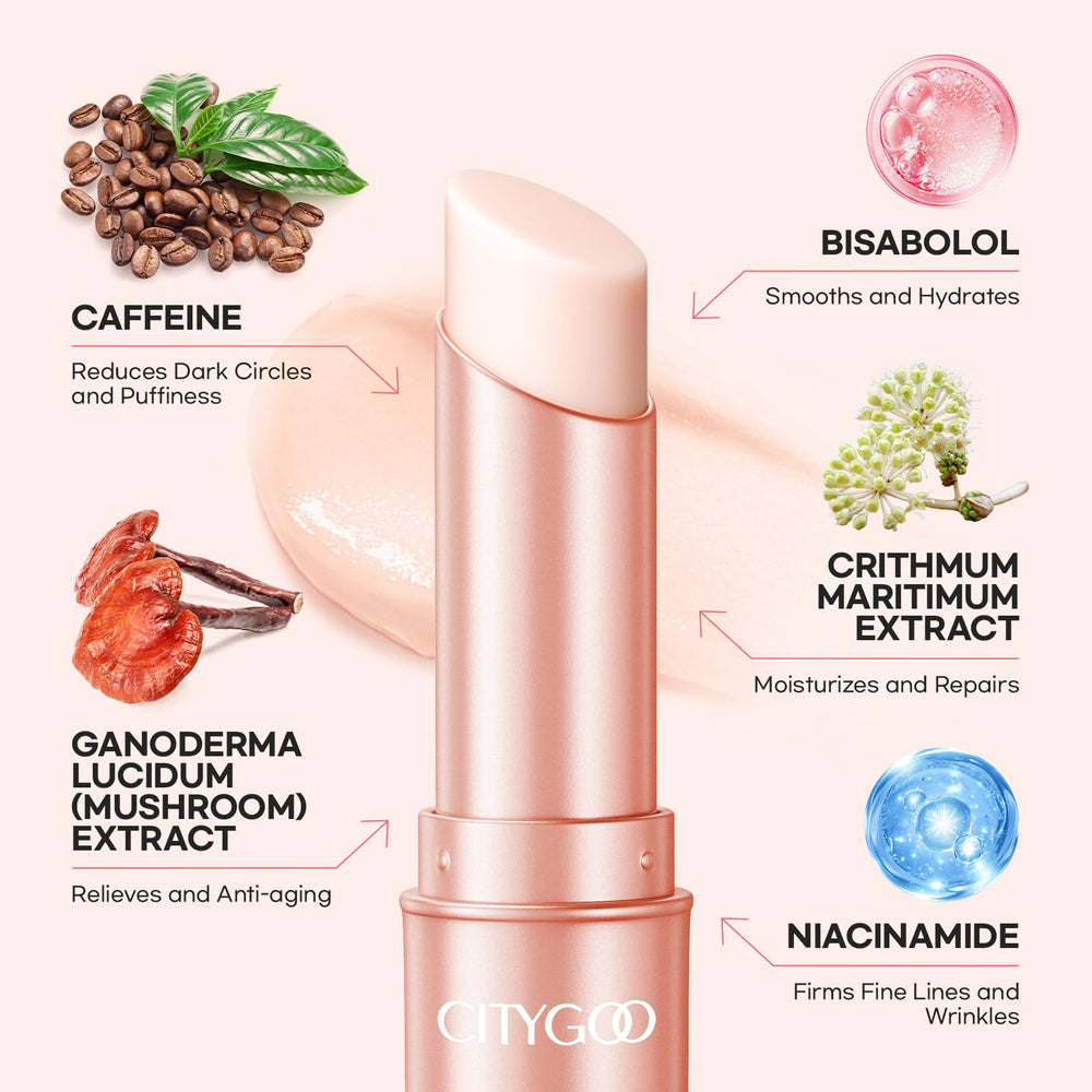 CITYGOO Caffeine Eye Cream Stick closeup reveals smooth balm texture for quick mornings.
