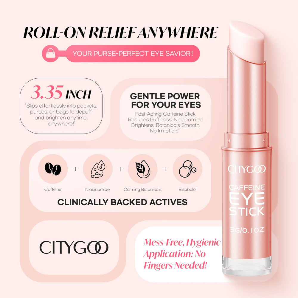 CITYGOO Caffeine Eye Cream Stick travel-size design fits gym bag or purse.