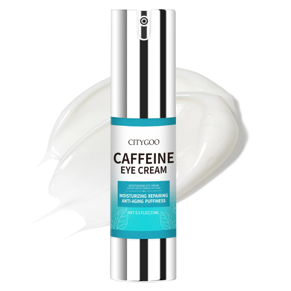 CITYGOO caffeine eye cream tube close-up showing texture for quick absorption
